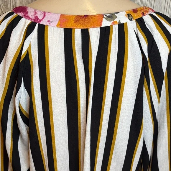 Fig and Flower Anthropologie Boho Mix Print Floral Striped Peasant Blouse Size L - Picture 7 of 10